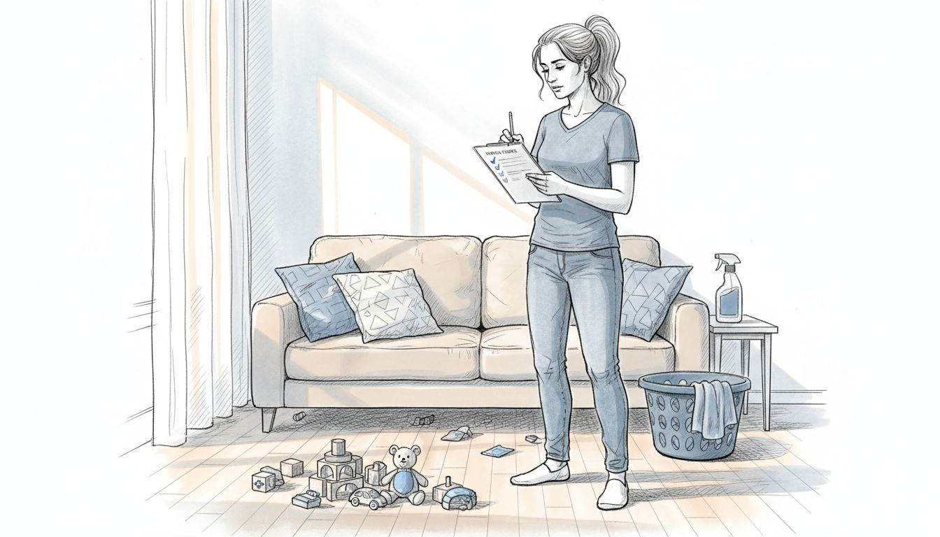 Woman checking off home cleaning checklist