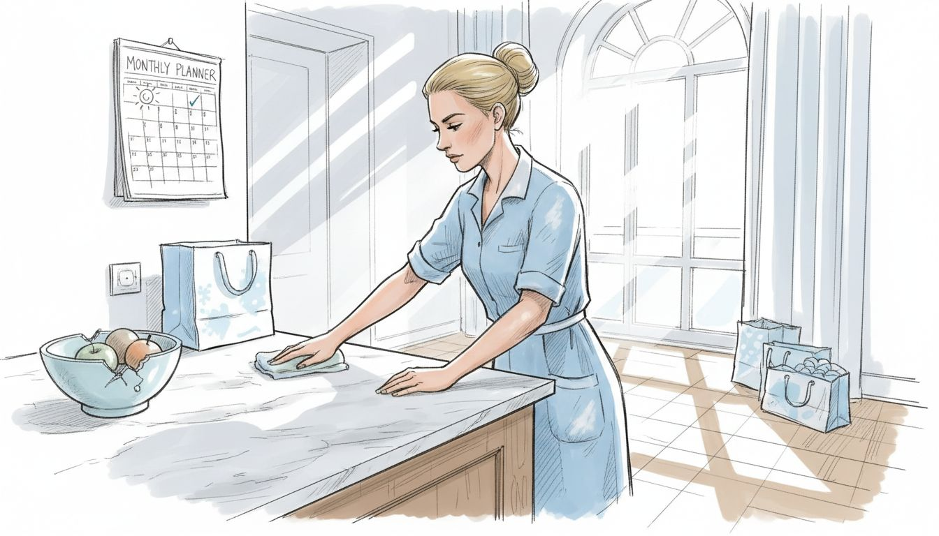 Maid cleaning Mediterranean Malta kitchen