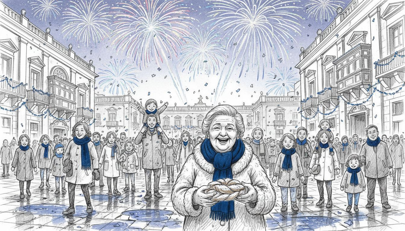 Families celebrating New Year in Valletta Malta