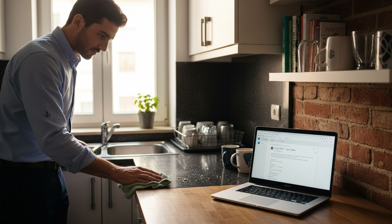 Professional cleaning modern apartment kitchen workspace