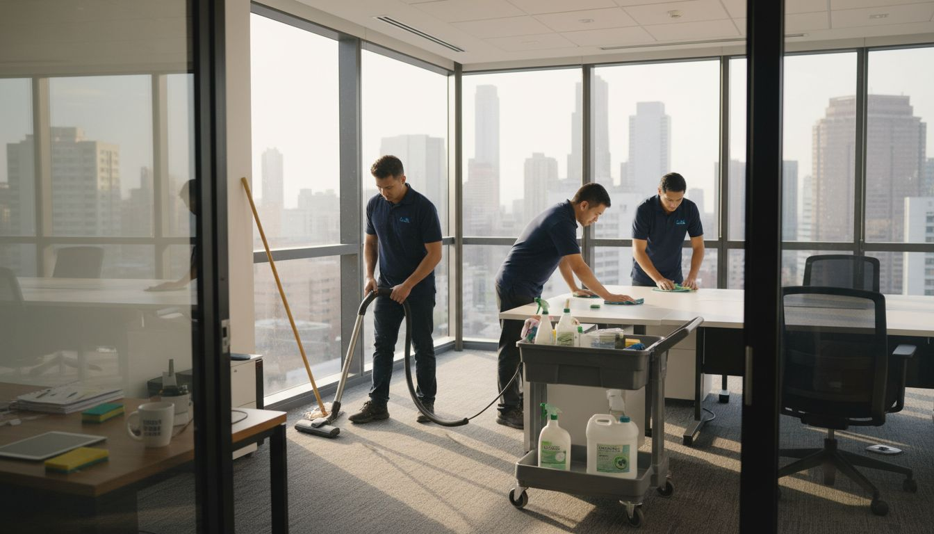 Cleaners working in sunny Malta office