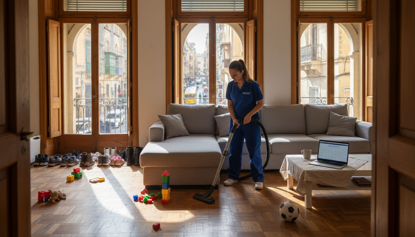 Cleaner deep cleaning busy lived-in apartment