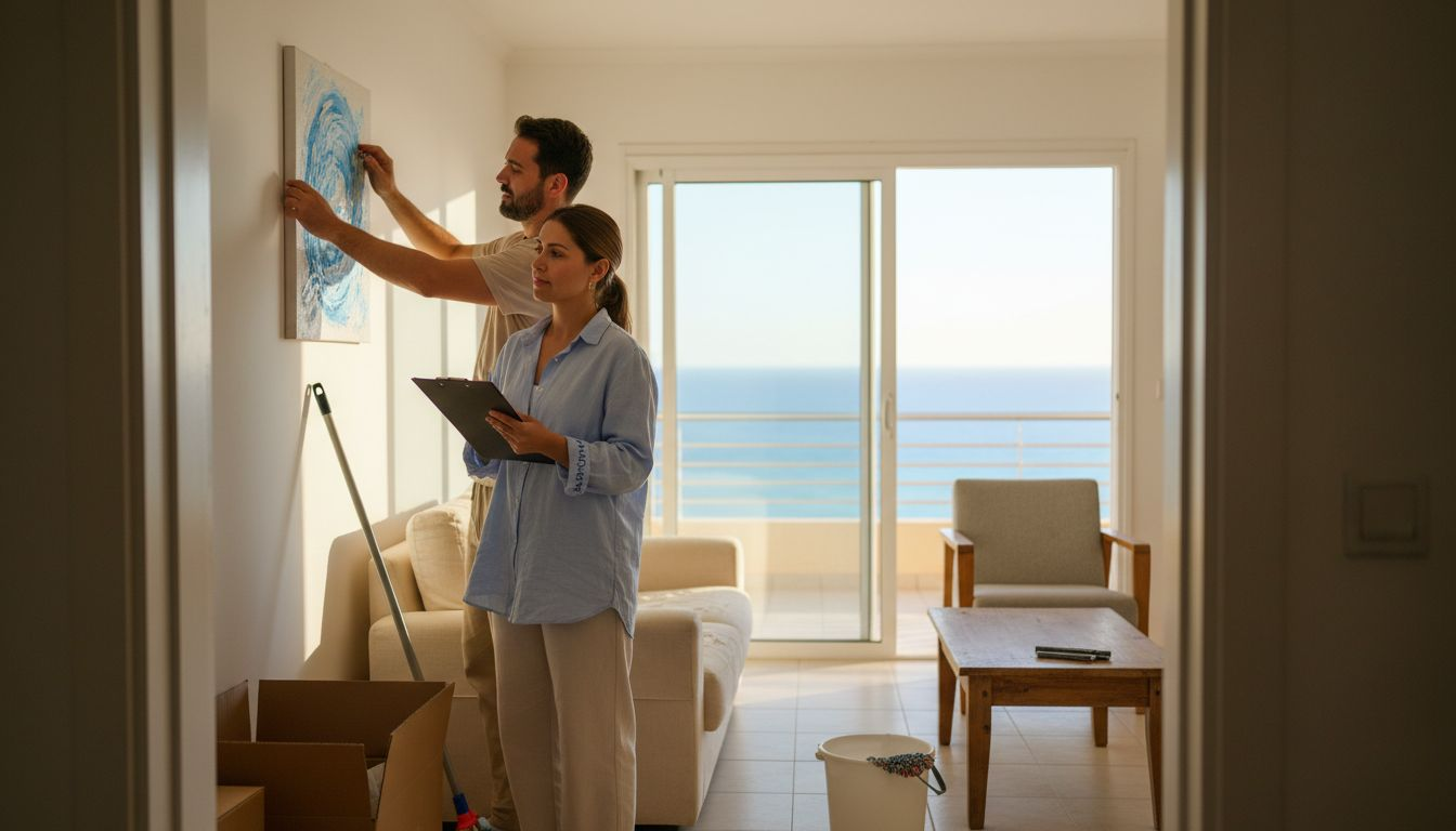 Couple checking cleaned Maltese apartment entryway