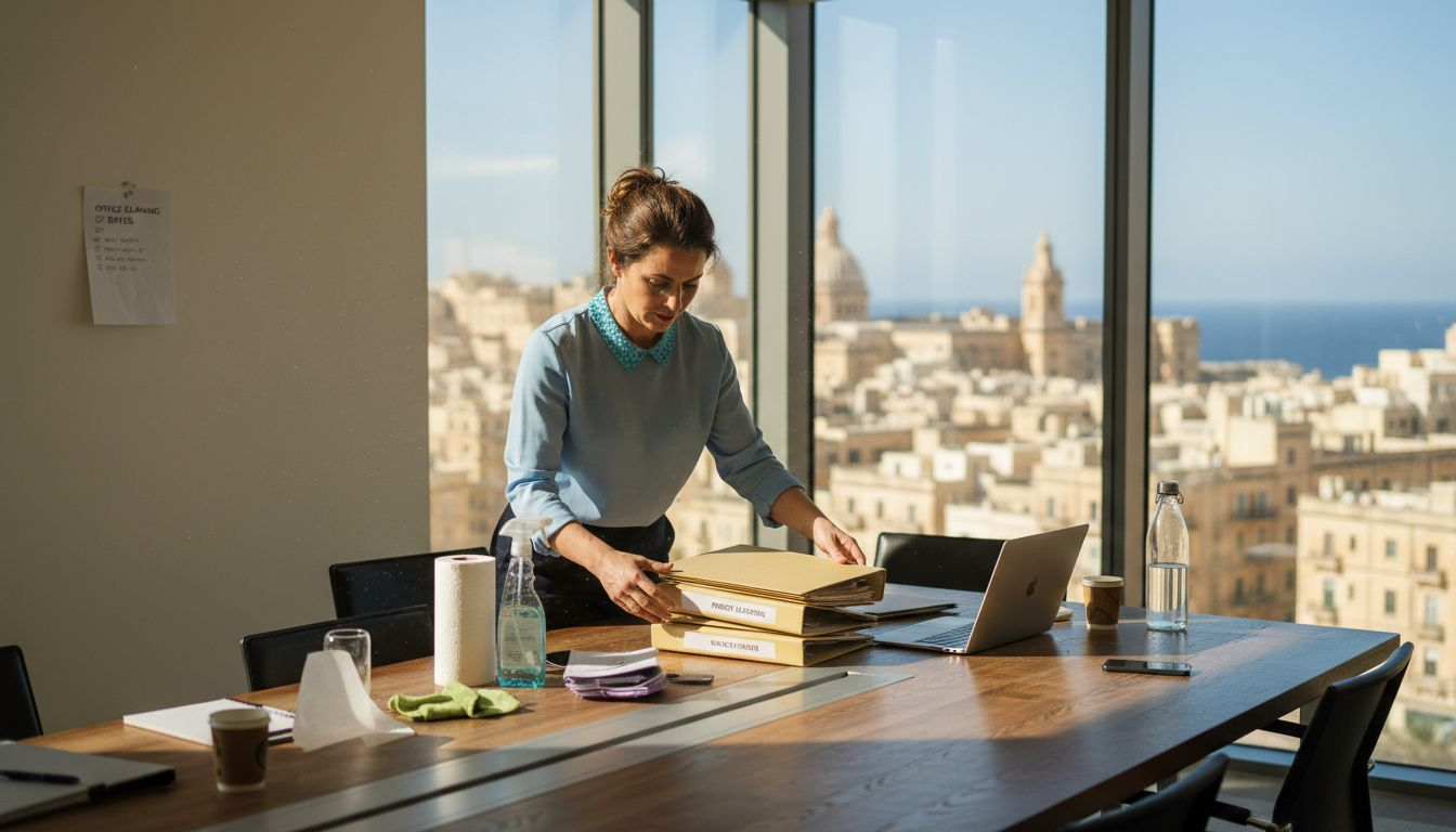 Office manager prepping for Malta cleaning