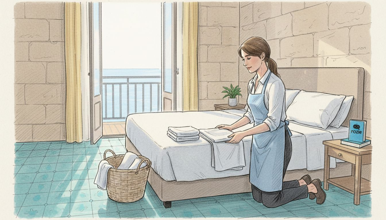 Woman preparing linens in Malta Airbnb bedroom