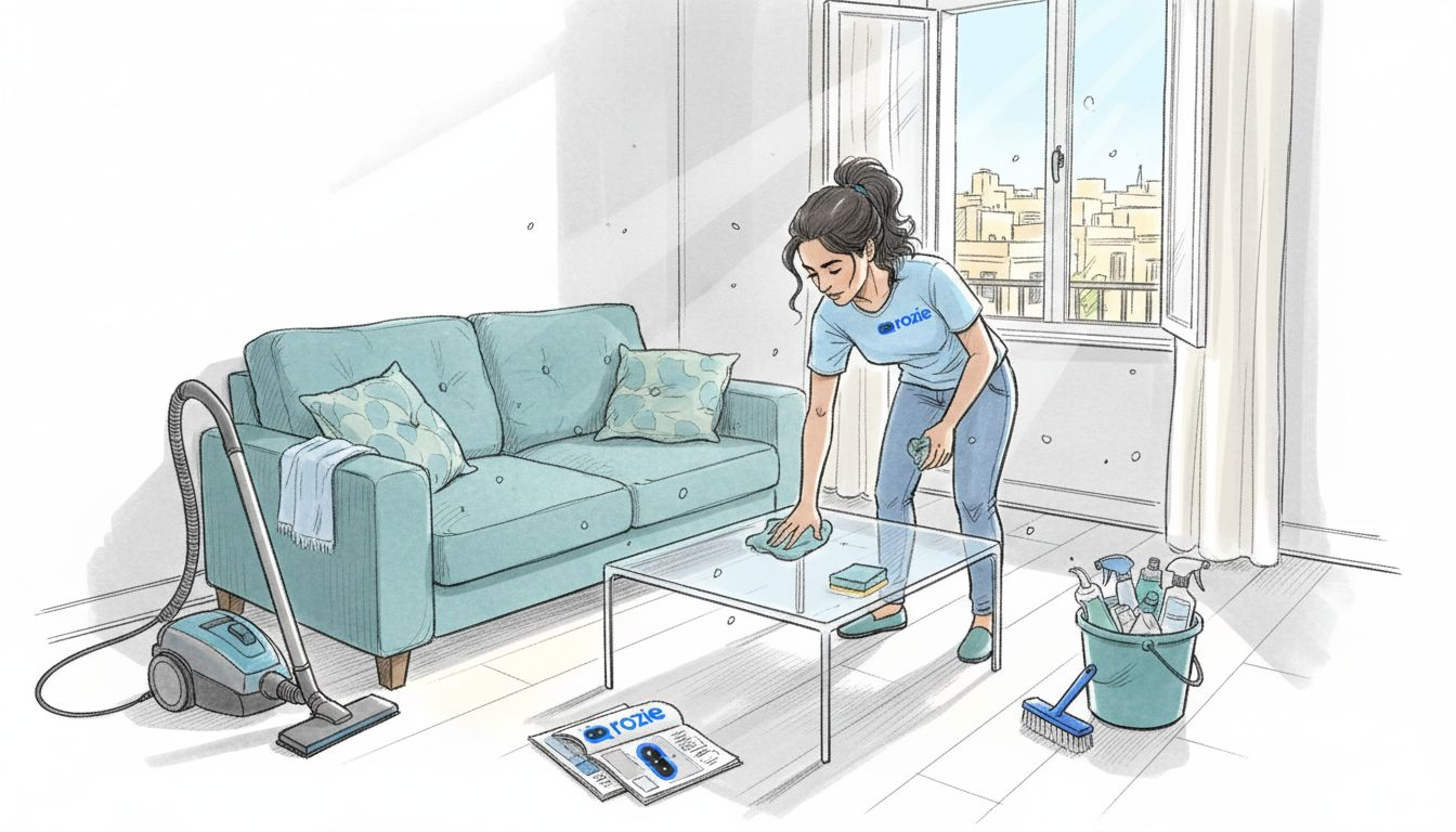 Woman cleaning urban Maltese apartment