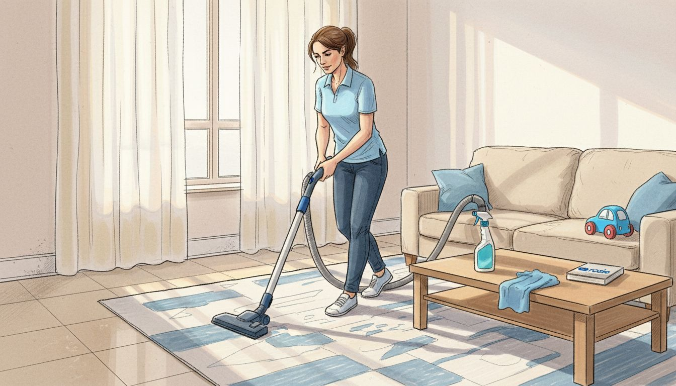 Cleaner vacuuming lived in Malta apartment floor