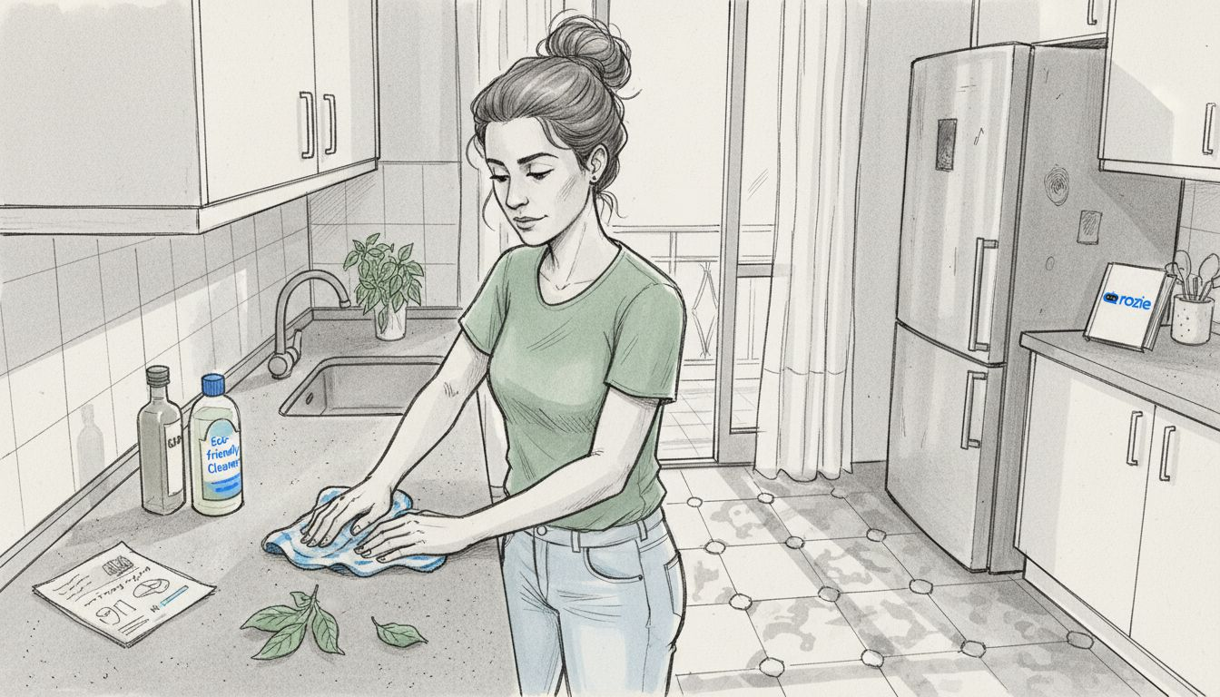 Woman using eco cleaning products in Malta kitchen