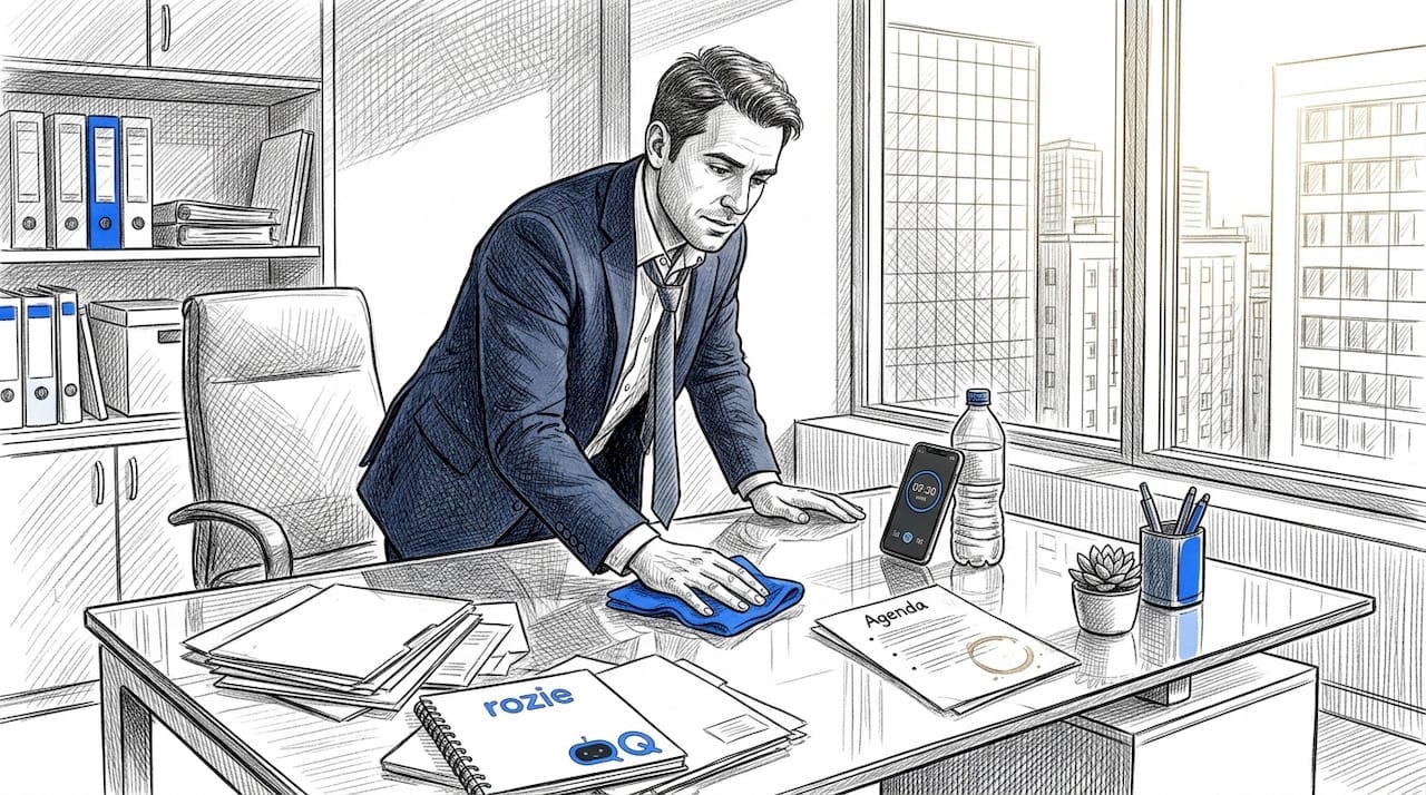 Busy office worker tidying desk Malta