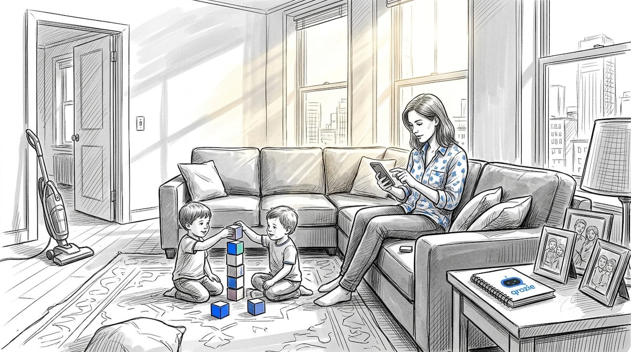 Mom scheduling flexible house cleaning on phone