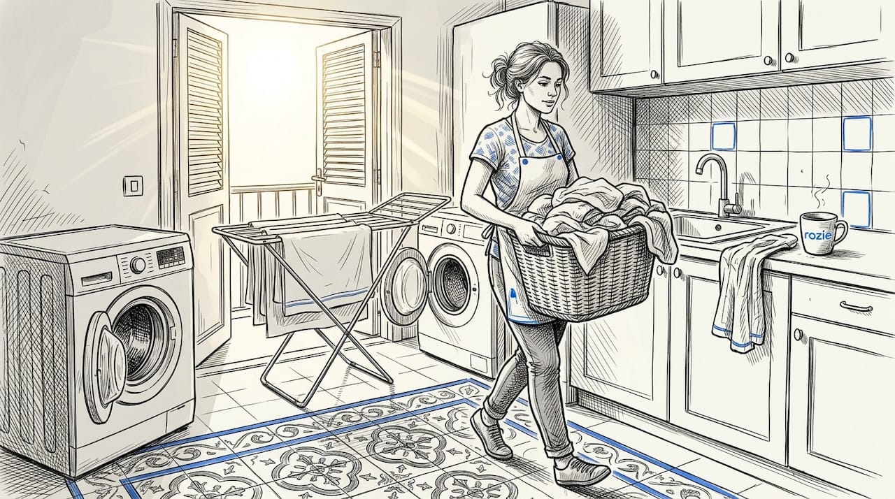 Airbnb host moving laundry in Malta apartment