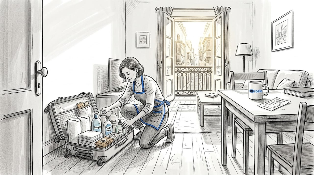 Host restocking supplies in Malta Airbnb