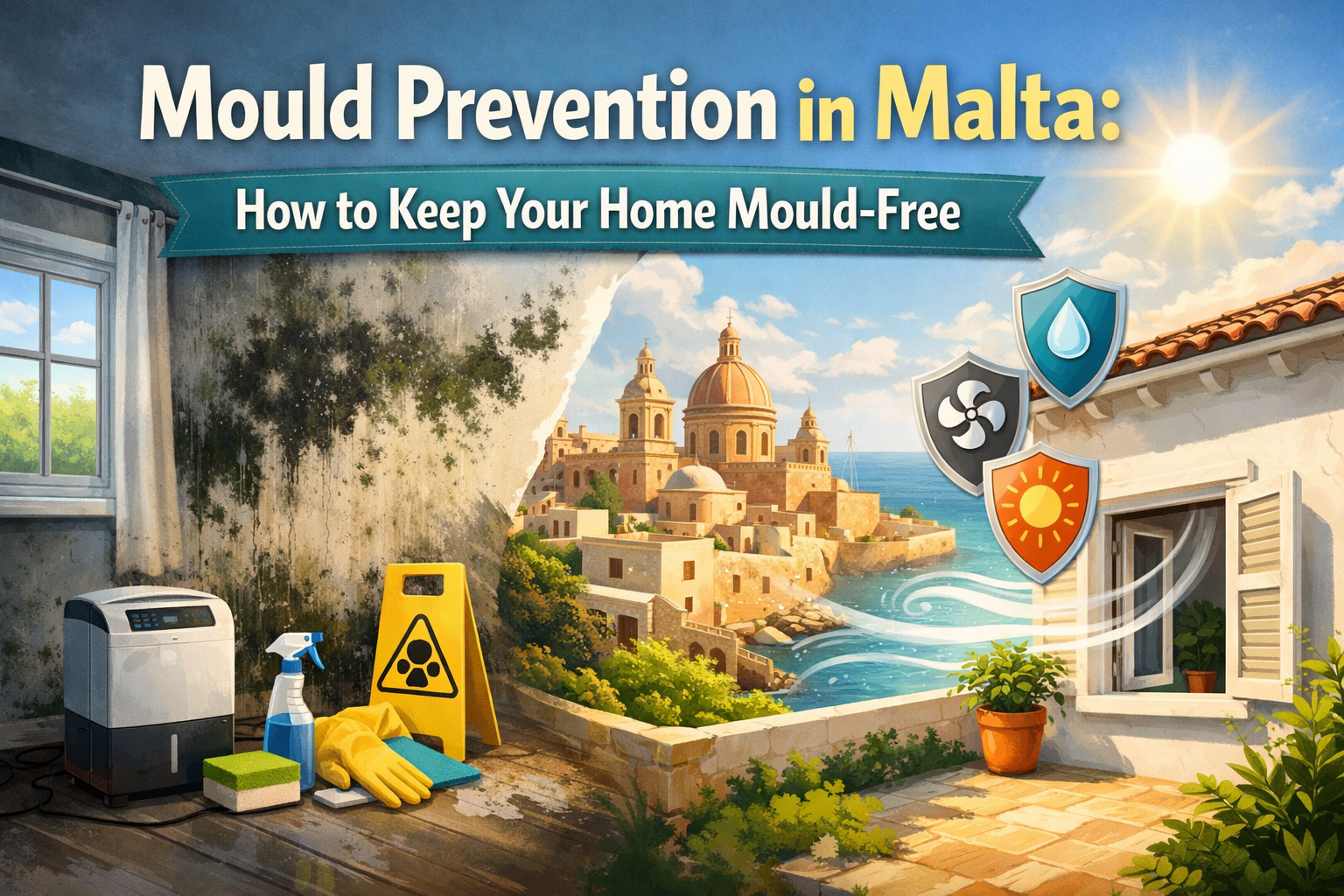 Malta home mould prevention, dehumidifier, cleaning supplies and fresh air circulation