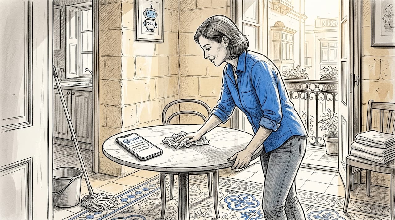 Airbnb host cleaning Valletta apartment interior