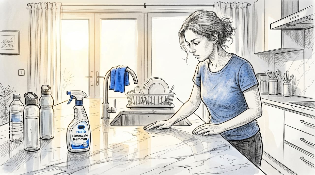 Resident cleaning marble kitchen counter in Swieqi