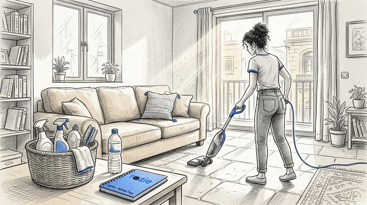 Cleaner vacuuming sunny Pembroke apartment living room