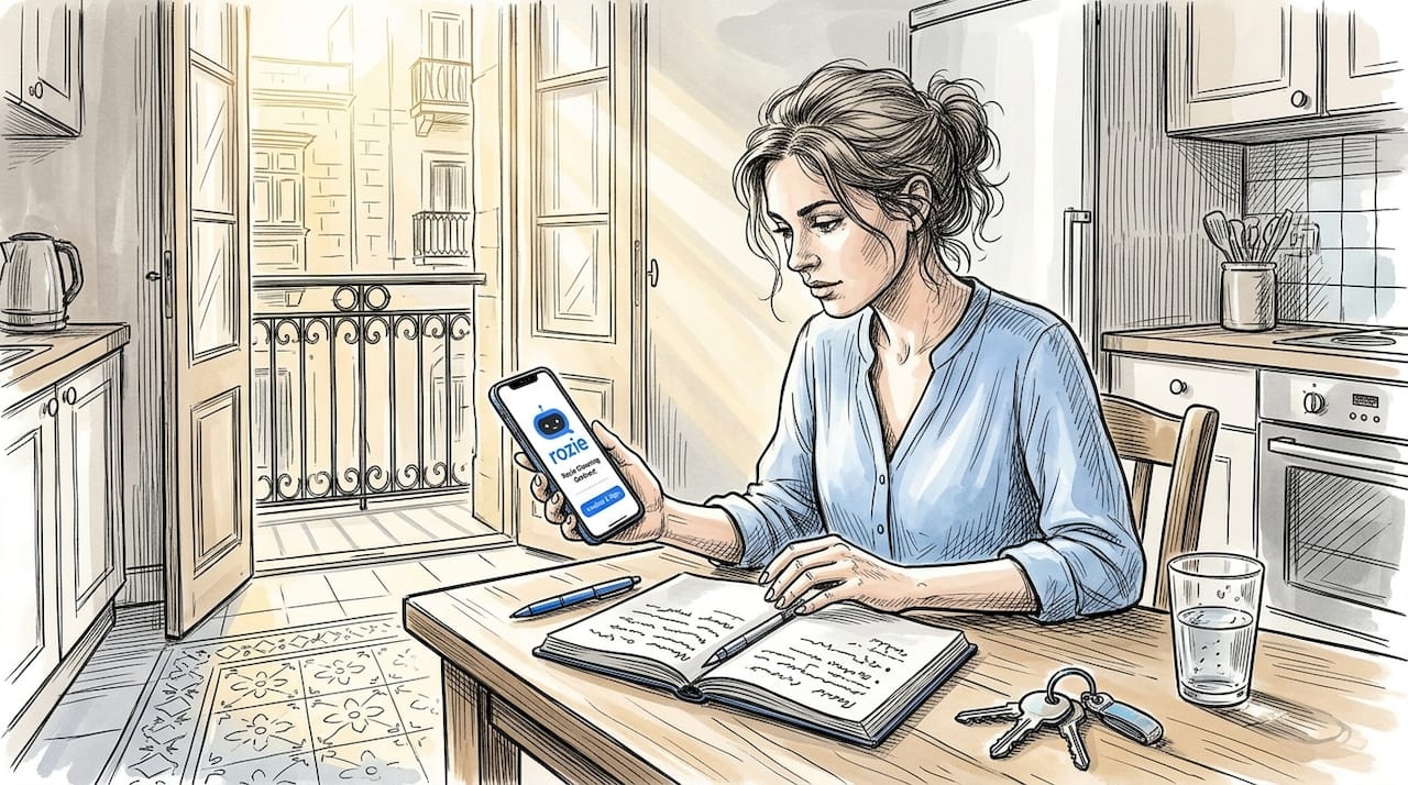 Woman using phone for cleaning contract