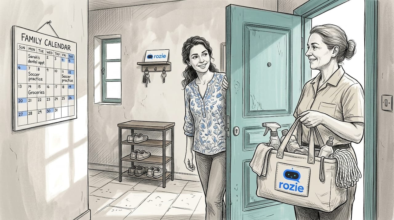 Cleaner and resident greeting at Maltese doorway