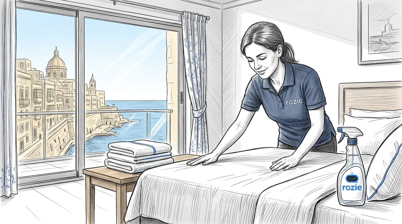 Cleaner preparing Airbnb for new guests in Malta