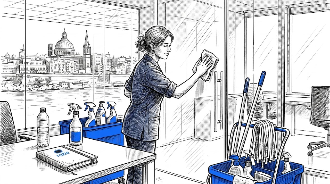 Cleaner polishing Malta office glass door