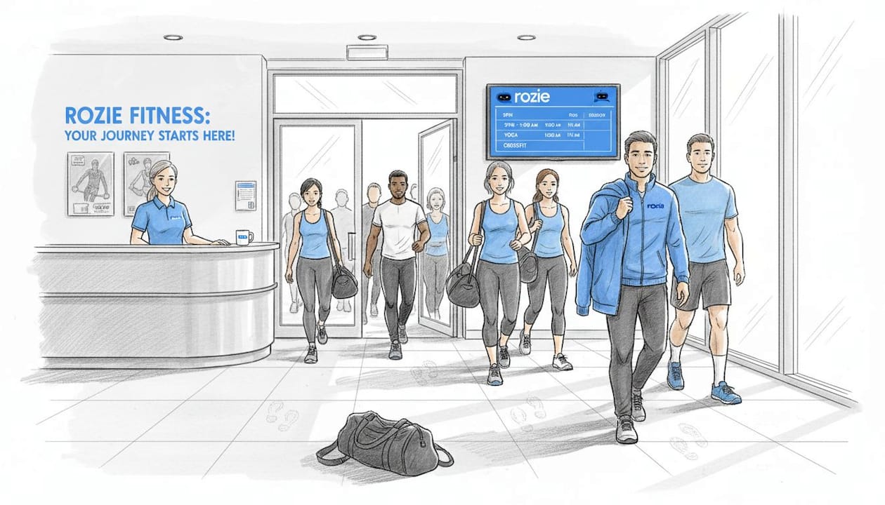 People entering gym lobby Malta morning