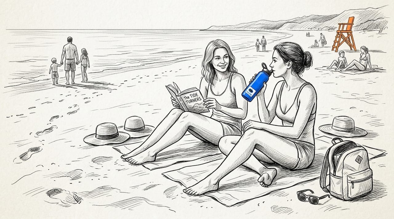 Friends relaxing on Golden Bay beach Malta