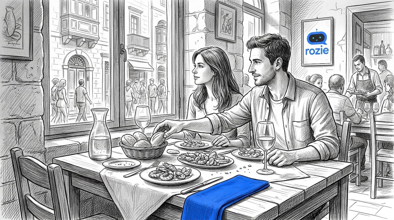 Two friends dining at cozy Malta restaurant