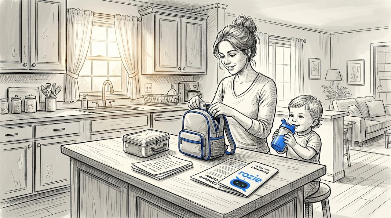 Mother and child morning childcare preparation