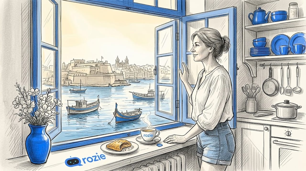 Woman opening window in Malta apartment