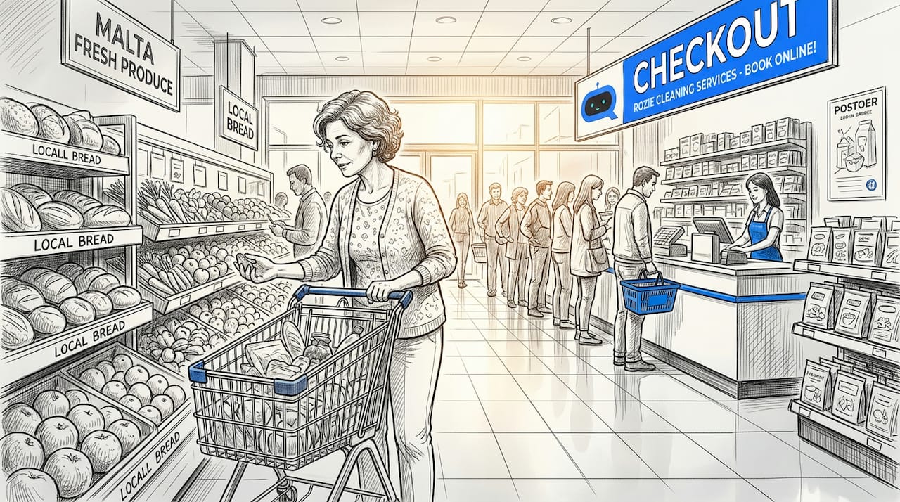Woman shopping in Maltese supermarket aisle