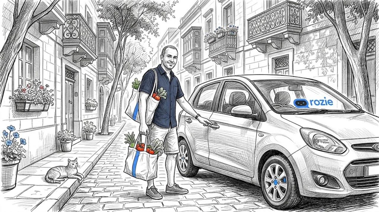 Man unlocking car on Maltese city street