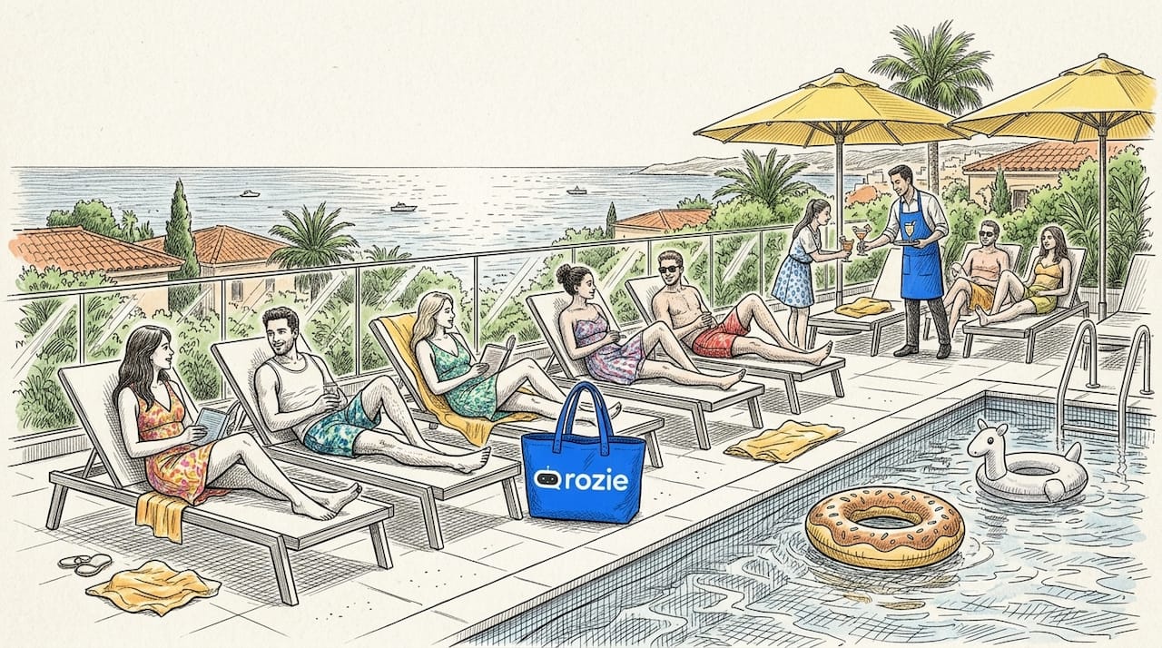 Friends relaxing at stylish Malta pool club