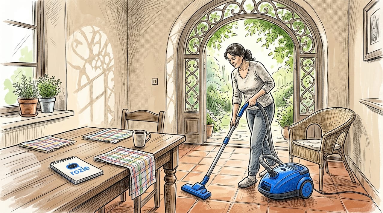 Local Maltese cleaner vacuuming living room