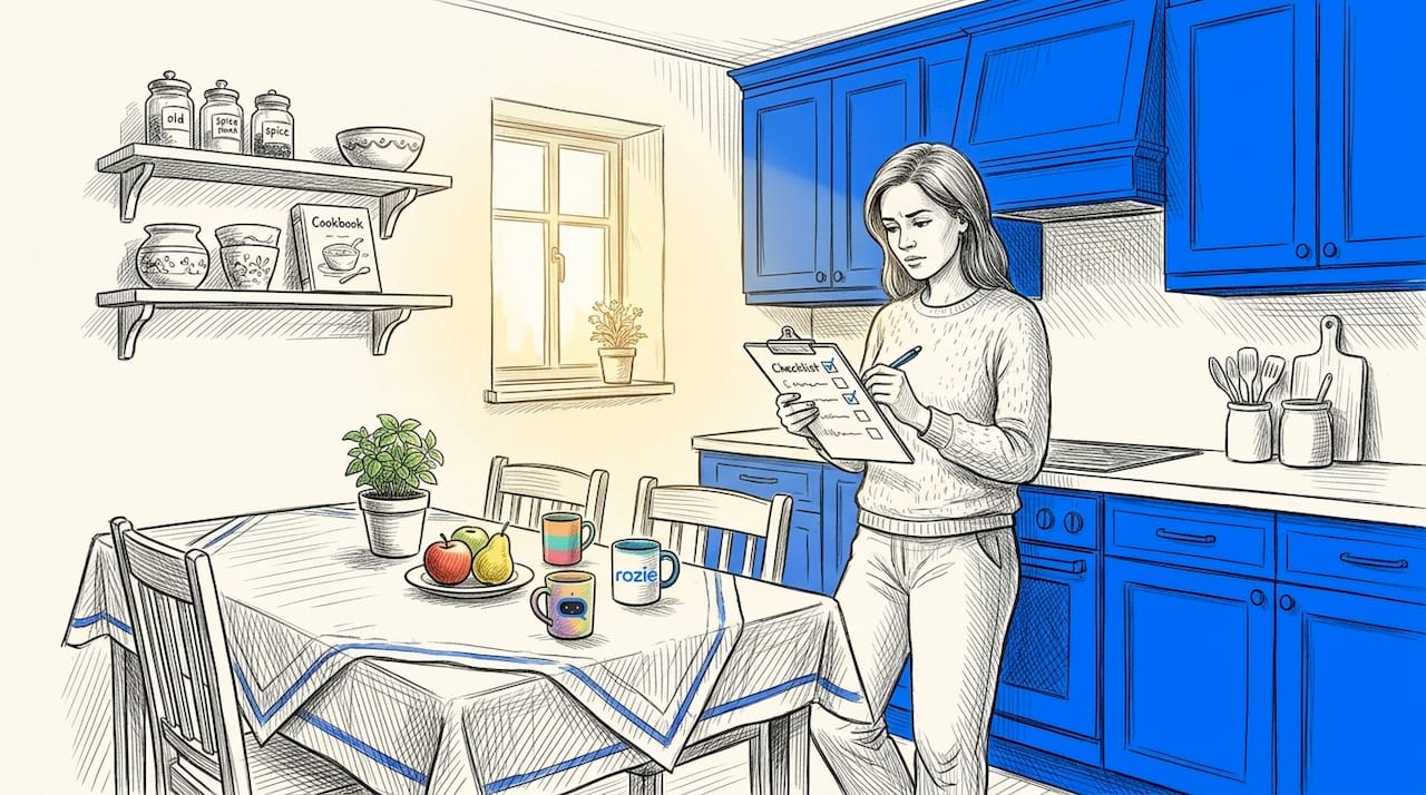 Woman comparing cleaning and housekeeping tasks
