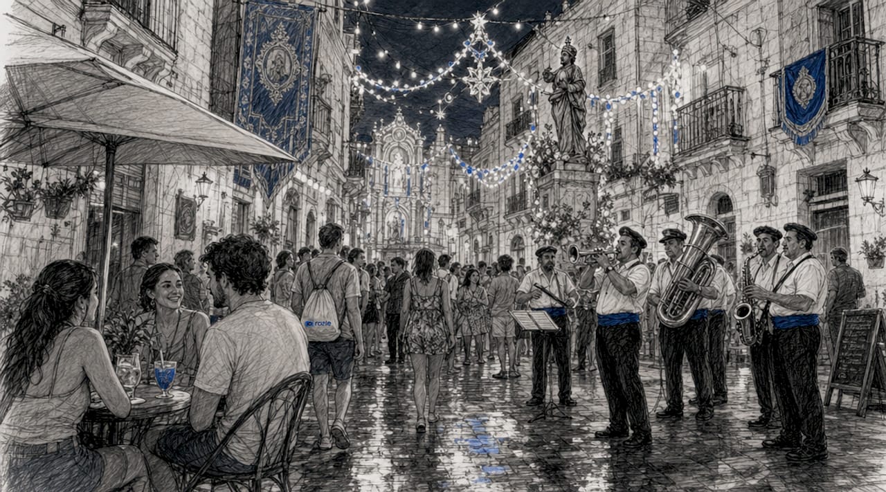 Crowded Malta village street festa celebration