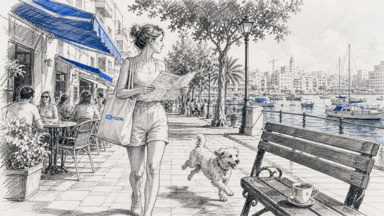 Woman walking in walkable Malta neighborhood street