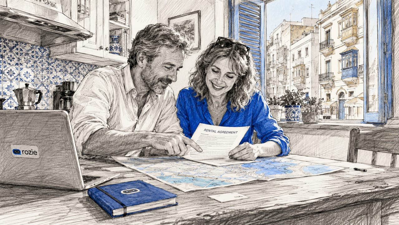 Expat couple reviewing home rental in Malta