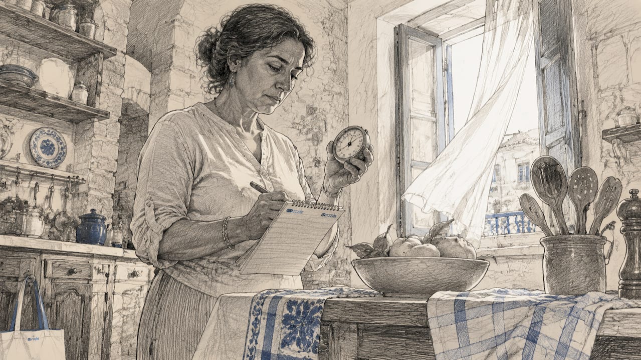 Woman checking hygrometer in Maltese apartment