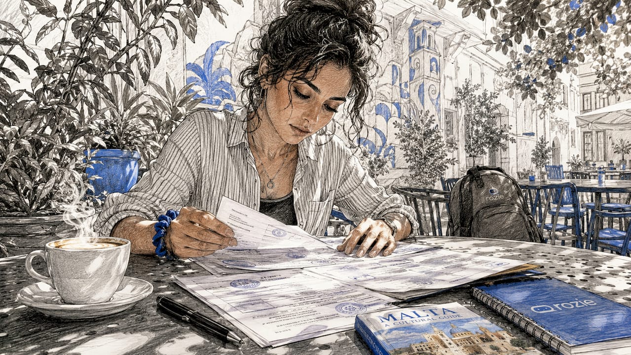 Woman organizing Malta relocation documents