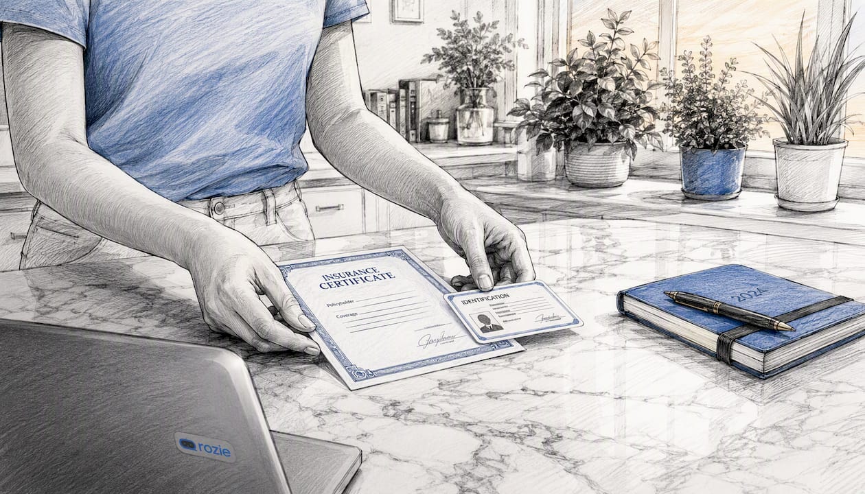 Hands holding cleaner's verified documents