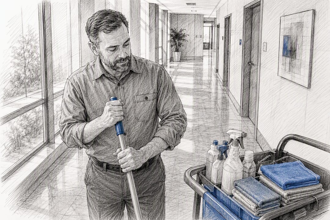 Facility manager inspecting janitorial supplies