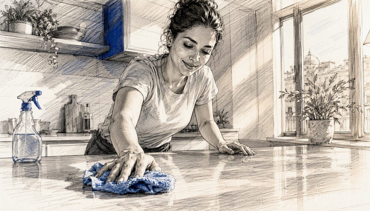 Verified cleaner wiping kitchen counter