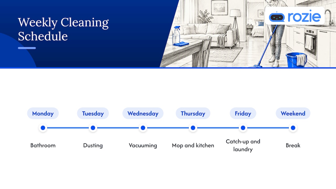 Weekly apartment cleaning tasks by day