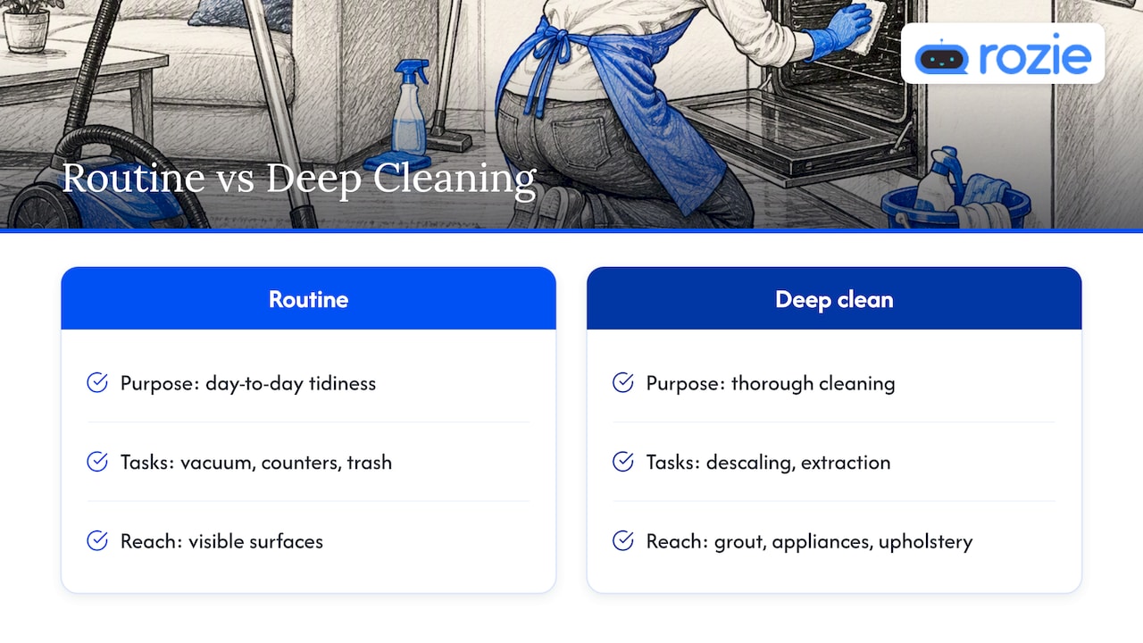 Diagram comparing deep cleaning with regular cleaning