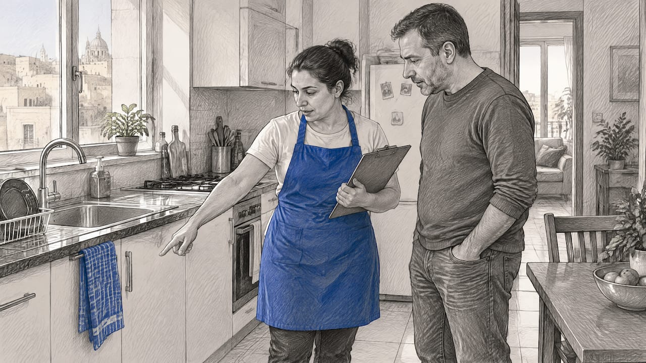 Employer and housekeeper discussing household duties